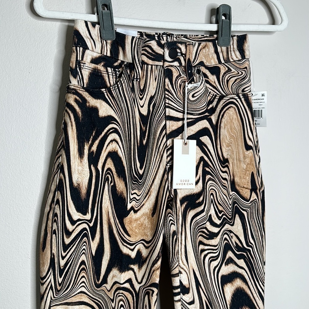 GOOD AMERICAN Good Classic Natural swirl print jeans 00/24 NWT - Picture 4 of 8